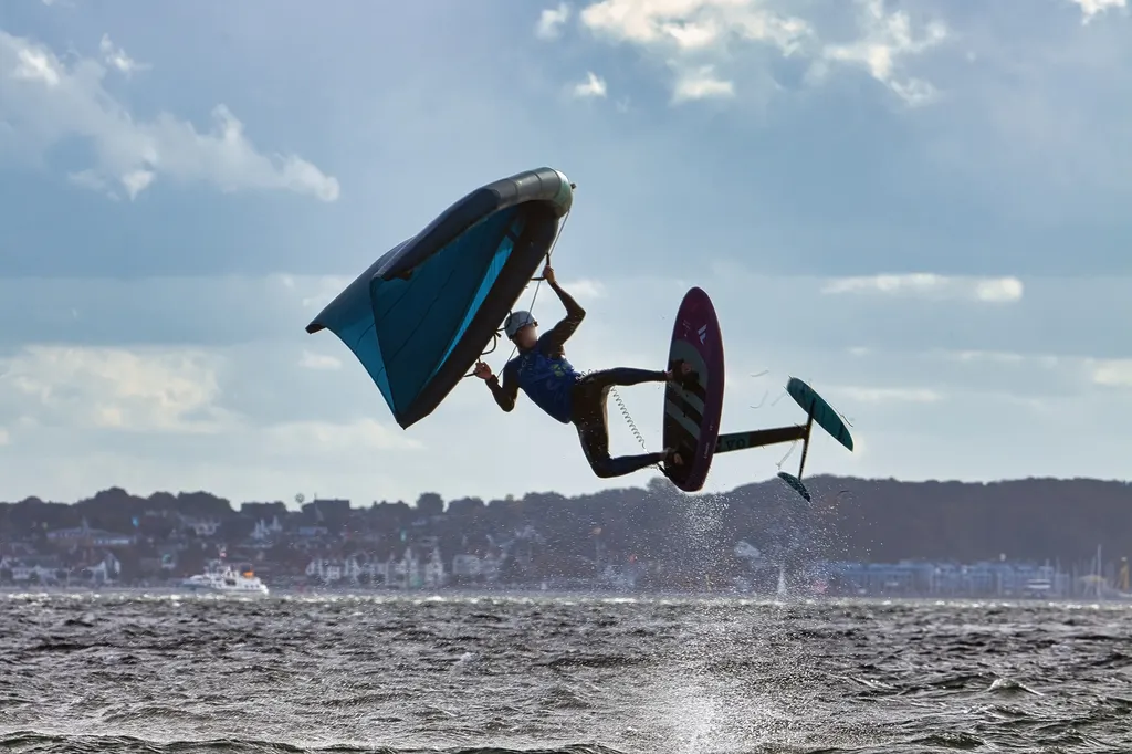 Wingfoil rider in action on the water