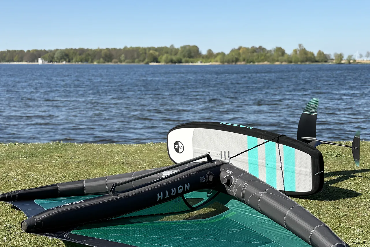 North wing and foil board set up at the lakeside