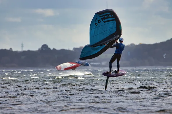 Wingfoiler riding with power